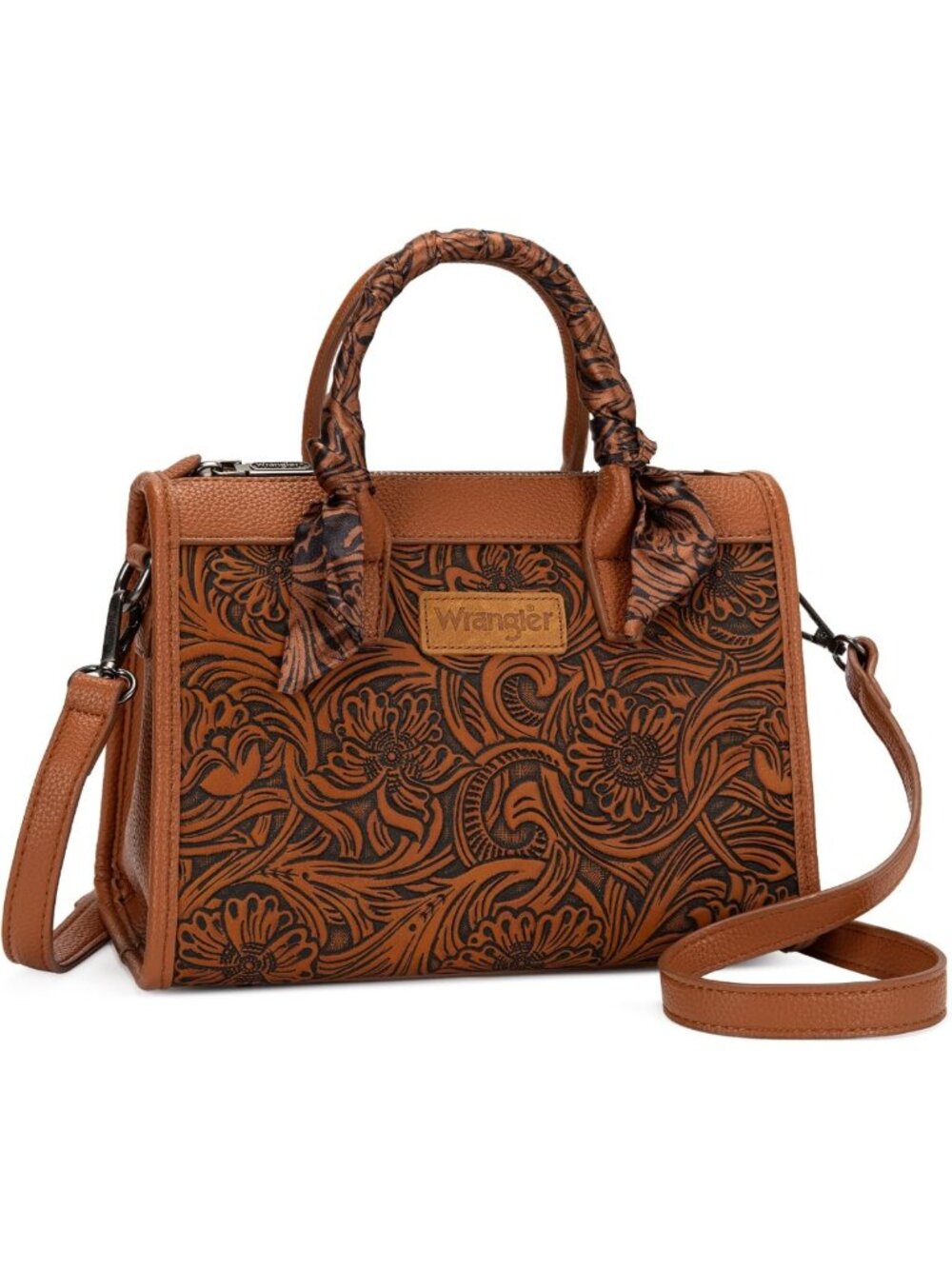 Western Embossed Satchel Purse for Women | Small Top-Handle Handbag with Bandana
